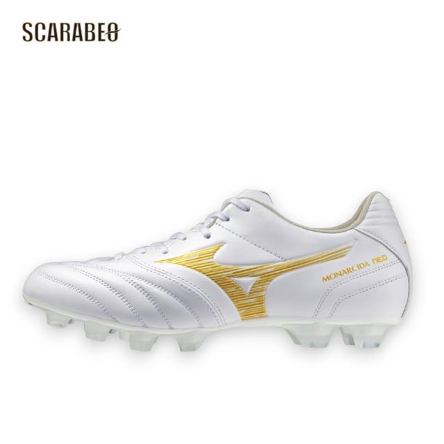 【大きいサイズあり】ミズノ MIZUNO モナルシーダNEO III SW サッカースパイク ユニセックス スーパーワイド 4E対応 天然皮革 マイクロファイバー 軽量 素足感覚 ゼログライドライトインソール 固定式 ホワイト×ゴールド p1ga262450