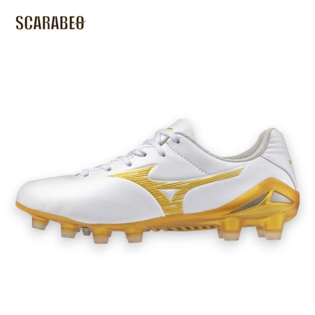 ミズノ MIZUNO モナルシーダNEO III PRO Jr サッカースパイク ジュニア ホワイト×ゴールド 軽量 2E ノンステッチ人工皮革 天然芝 土 人工芝 対応 固定式 p1gb262050