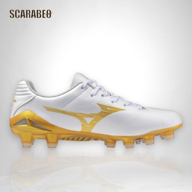 ミズノ MIZUNO モナルシーダNEO III PRO Jr サッカースパイク ジュニア ホワイト×ゴールド 軽量 2E ノンステッチ人工皮革 天然芝 土 人工芝 対応 固定式 p1gb262050_2