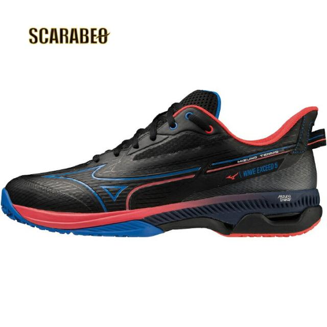 【 ミズノ MIZUNO 】 テニスシューズ ウエーブエクシード 5 WIDE OC ( ブラック×ブルー×コーラル ) ユニセックス 61GB231310 WAVE EXCEED
