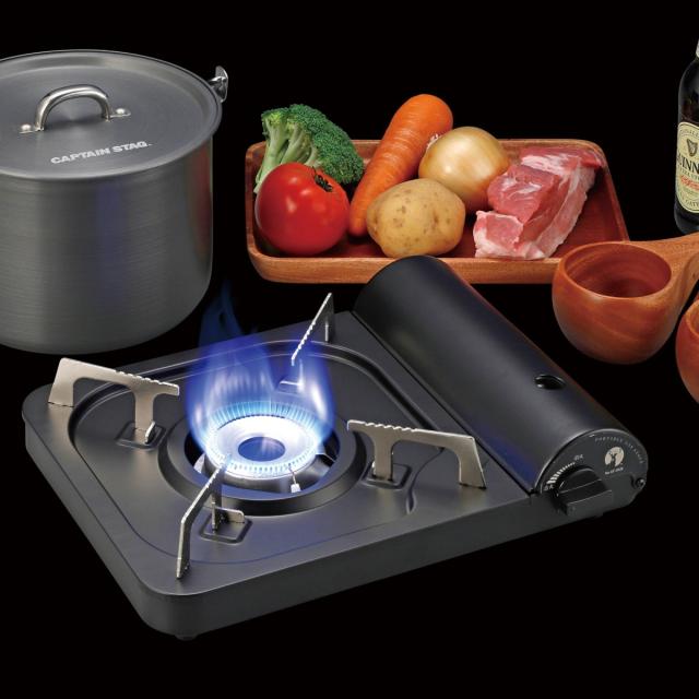 キャプテンスタッグ 携帯型 テープコンロ 黒いこと 本塁＆屁っ放り付 UF-28 難民キャンプ コンロ BBQ（ラッピング不可）