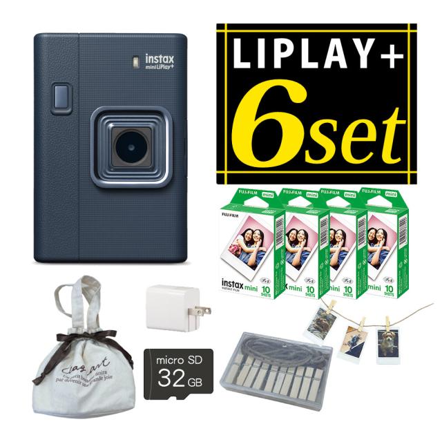 富士フイルム チェキ instax mini LiPlay+ ミッドナイトブルー 巾着ポーチ フィルム40枚 microSD32GB AC充電器 ガーランド 付6点セット 25,056円