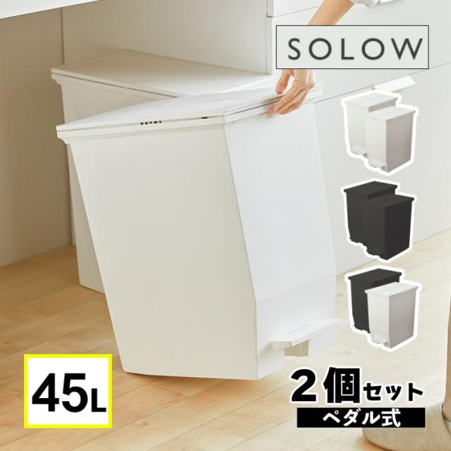 リス ソロウ ペダルオープンツイン 45L (ホワイト/ブラック/ホワイト＆ブラック)  ゴミ箱 ふた付き 2個セット（ラッピング不可）