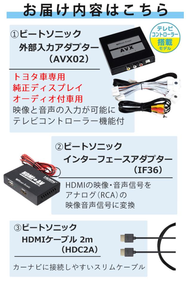 ビートソニック トヨタ車用 外部入力アダプター AVX02 ＆ 変換