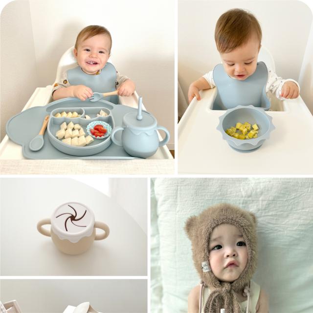 ベビー食器 セット シリコン 離乳食 食器セット 吸盤付き ひっくり返らない 赤ちゃん 出産祝い 7点セット プレート ランチョンマット エプロン ボウル マグ ギフト プレゼント Berpy_1