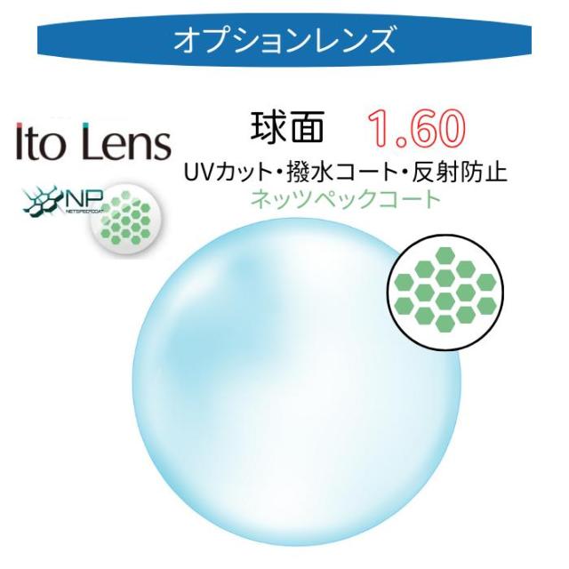 〔オプションレンズ/２枚1組〕〔眩しさ軽減（ネッツペック）〕〔屈折率1.60 薄型 球面〕ITOLENS 160 NETSPEC（ネッツペック160）