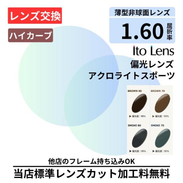 【レンズ交換】偏光 アクロライトスポーツ ハイカーブ 偏光160 gray brown グレー ブラウン プラスチック 1.60 非球面 偏光レンズ レンズ交換 屈折率1.60 メガネ メガネレンズ交換 2枚1組 眼鏡レンズ 眼鏡用レンズ 度付レンズ メガネ 度入り レンズ交換 メガネ 度付き 眼鏡用