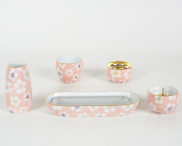 モダン仏具セット 有田焼 花恋かれん 桜華紋 ５具足横置き香炉タイプ