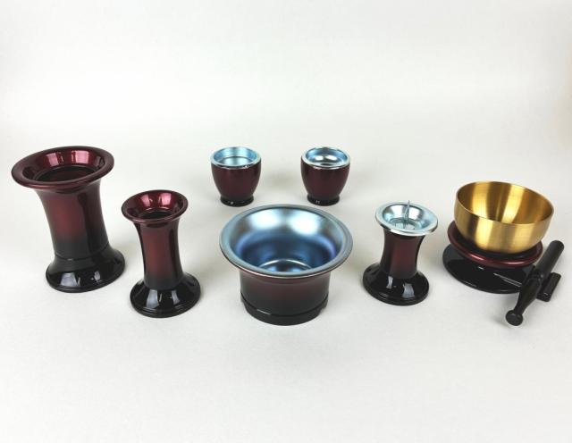 【お買い得品】樹脂製仏具 レガシー ワインレッド6点セットとりんセット付 ３寸タイプ
