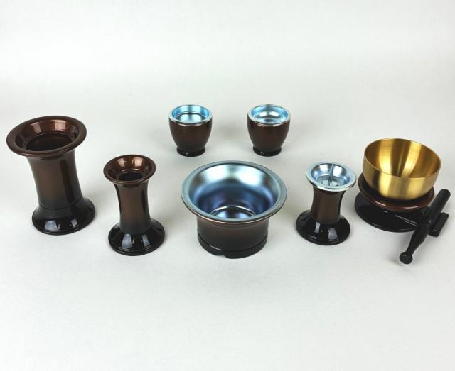 【お買い得品】樹脂製仏具 レガシー琥珀色6点セットとりんセット付 ３寸タイプ