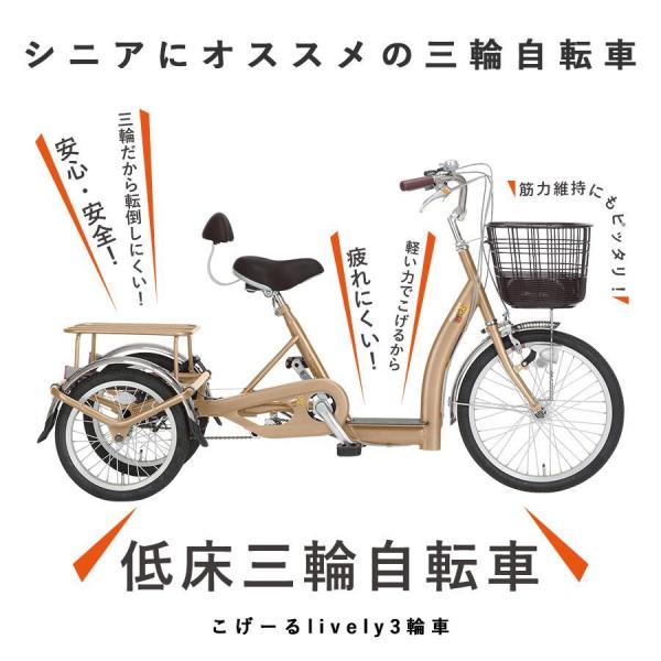 ※法人様宛先限定  シニアサイクル こげーる LivelyIII　低床三輪自転車 ミラー、リヤカゴSET