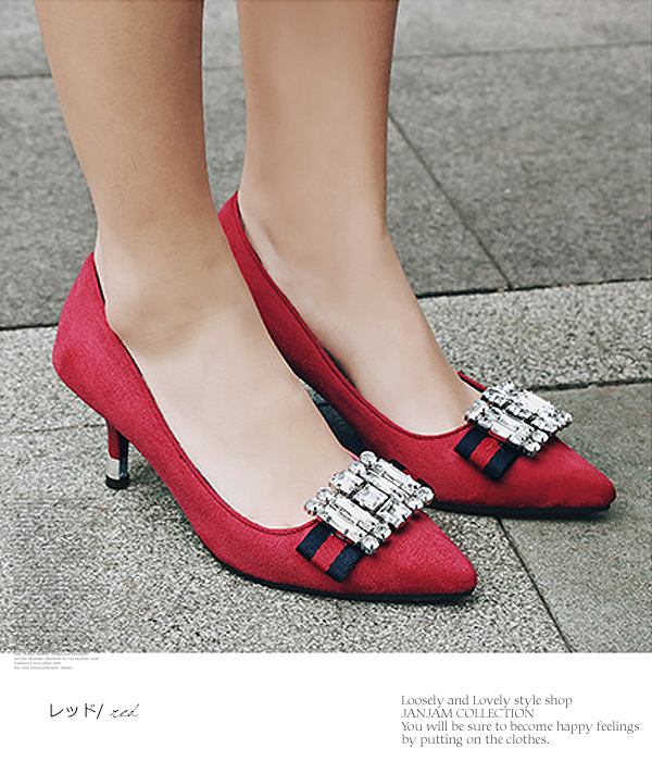大きいサイズ レディース 靴 パンプス ビジュー ポインテッドトゥ ミドルヒール ピンヒール バックル風 25cm 25 5cm 26cm 26 5cmの通販はau Pay マーケット Janjamcollection
