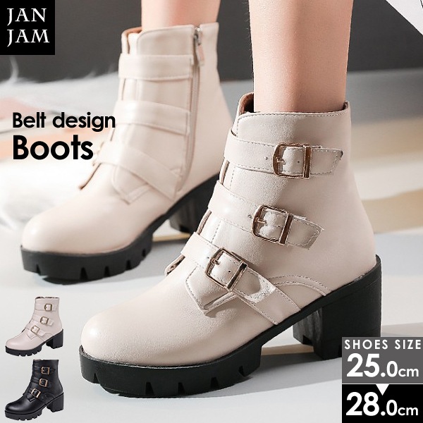 大きいサイズ レディース ショートブーツ 25 28cm エンジニア風 サイドzip ベルト ミドルヒール 靴 エンジニアブーツ 美脚の通販はau Pay マーケット Janjamcollection