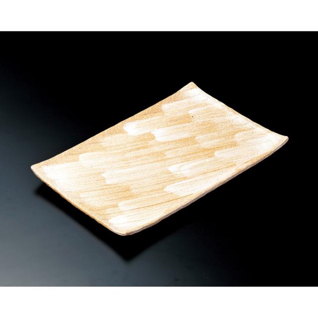 志野釉（手造り）１３号長角皿（萬古焼）