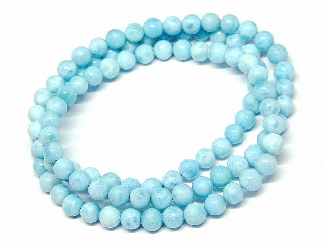 66087　　ラリマー 6mm AAA ドミニカ共和国産 三重ブレスレット ネックレス 長さ59cm 鑑別済・本物保証 送料無料 天然石 パワーストーン 41,486円