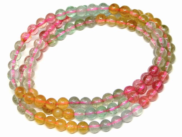66954　　ミックストルマリン 電気石 5mm AAAA 三重ブレスレット ネックレス 長さ53cm 送料無料 ブラジル産 天然石 パワーストーン