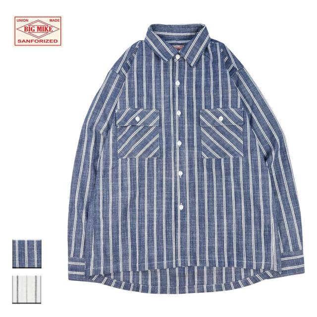 BIG MIKE ビッグマイク Stripe Chambray L S Shirts メンズ ネイビー ホワイト M-XL シャンブレーシャツ シャツ 長袖 ワークシャツ ストライプシャツ ストライプ柄 ストライプ おしゃれ ブランド アメカジ アメカジブランド ワークブランド 紺 白 7,029円