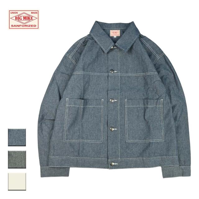 BIG MIKE ビッグマイク Chambray Short Jacket メンズ インディゴ/ブラック/ナチュラル M-XL 【ショートジャケット シャンブレージャケット ジャケット ショート丈 シャンブレー 軽量 ブランド おしゃれ アメカジ アメカジブランド ワークブランド 黒 生成り】
