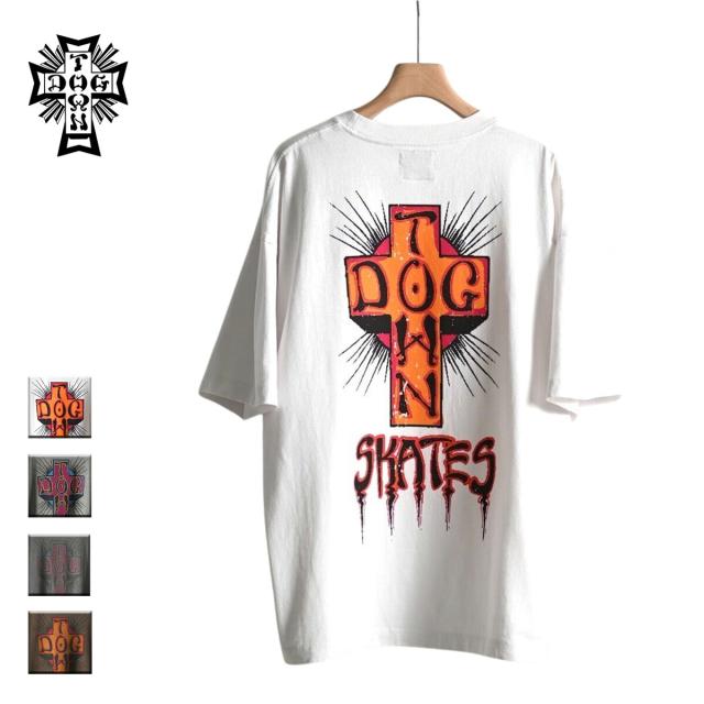 DOGTOWN ドッグタウン Skates Logo Pigment T-shirt メンズ レディース ホワイト グレー ブラック ブラウン M-XL DT-C-008 Tシャツ 半袖 半袖Tシャツ クロスロゴ 十字架 胸ロゴ バックプリント ブランド スケートブランド スケート サーフ 白 黒 茶色