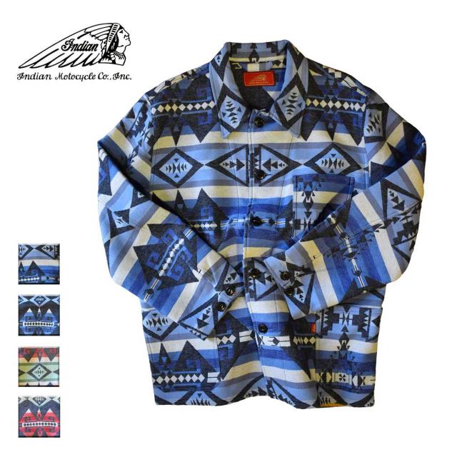 Indian インディアン NAVAJO JACQUARD WORK JACKET メンズ レディース ブルー インディゴ カーキ ブラック M-L インディアンモトサイクル インディアンモーターサイクル ワークジャケット ジャケット ナバホ ブランド おしゃれ ネイティブアメリカン 青 黒