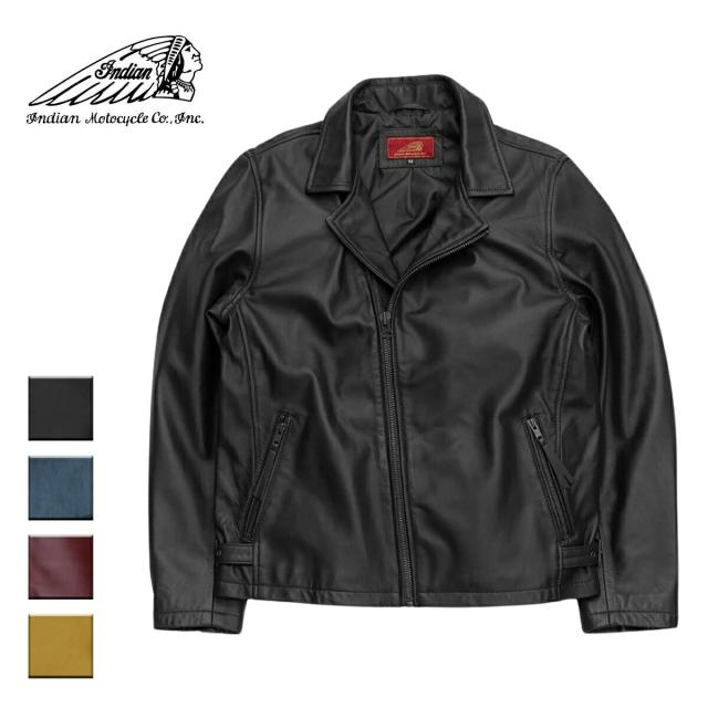 Indian インディアン Sheep Skin W Riders Jacket メンズ ブラック/ネイビー/バーガンディ/マスタードイエロー M-XL 【インディアンモトサイクル インディアンモーターサイクル ライダースジャケット ライダース レザージャケット ダブル ブランド】