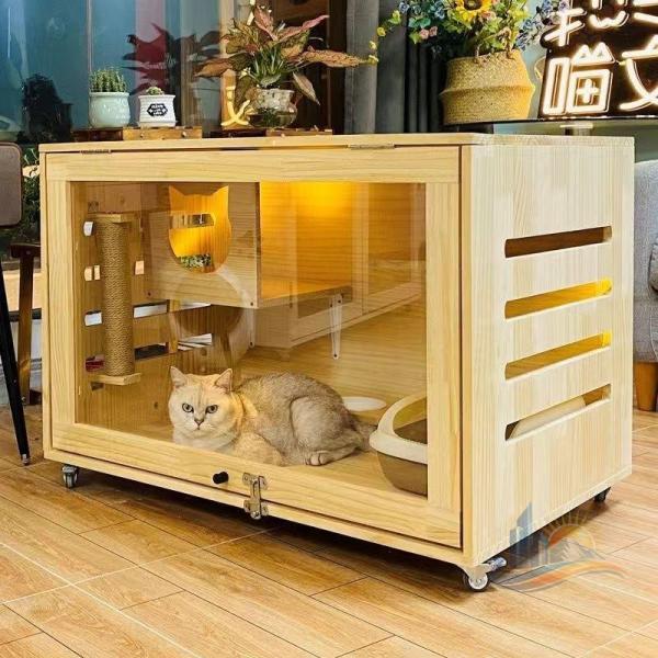 ケージ 陳列棚木製 @@ 家飼 家松 木透明 猫用 ペット用 留守番 アドバンスト 脱走防止 多頭飼い 大型 キャスター付き 広々 おしゃれ 便利 実用的 使いやすい