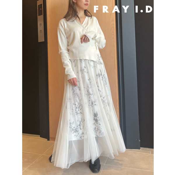 【SALE10%OFF】 フレイアイディー FRAY I.D 23秋冬 チュールスカートコンビカシュクールニットワンピース ドレス ロング丈 長袖  fwno2341｜au PAY マーケット