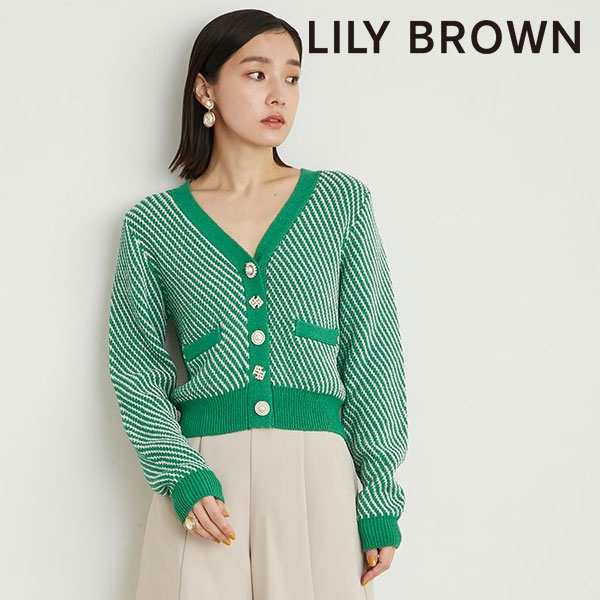 【SUMMER SALE50%OFF】 リリーブラウン LILY BROWN ビジュー釦ニットカーディガン トップス カーディガン  lwnd231805｜au PAY マーケット