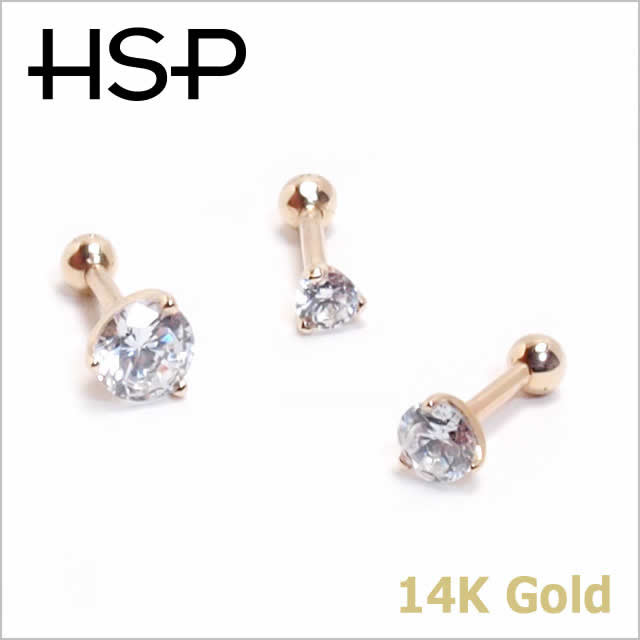 14K 立爪3/4/5mmジュエル イエローゴールド ストレートバーベル