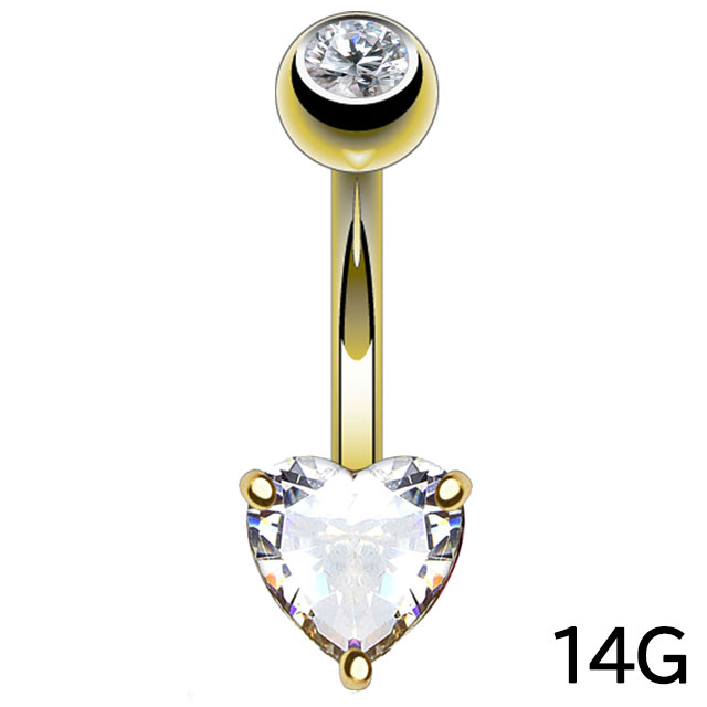 【送料無料】本物 14金 14K イエローゴールド 14G ハートジュエル バナナバーベル ボディピアス へそピアス ヘソピアス 耳ピアス ギフト プレゼント