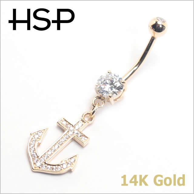 【送料無料】14G 14K アンカーダングル バナナバーベル【 へそピアス ヘソピアス 】の通販は
