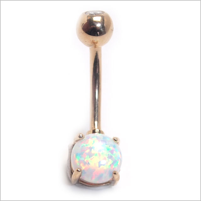 【本物 14金 イエローゴールド】14K 6mmオパールストーンバナナバーベル【 へそピアス ヘソピアス 】_1