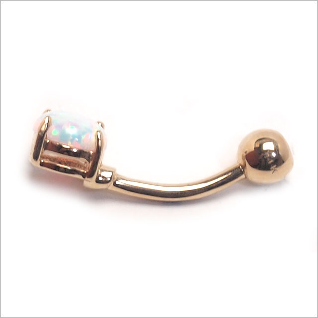 【本物 14金 イエローゴールド】14K 6mmオパールストーンバナナバーベル【 へそピアス ヘソピアス 】_3