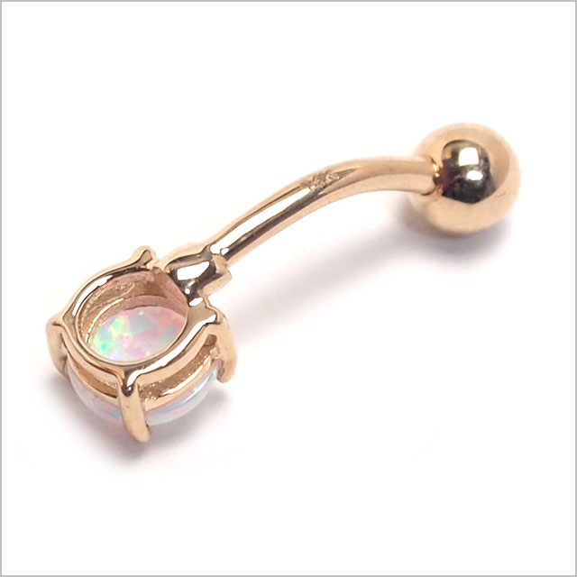 【本物 14金 イエローゴールド】14K 6mmオパールストーンバナナバーベル【 へそピアス ヘソピアス 】_4