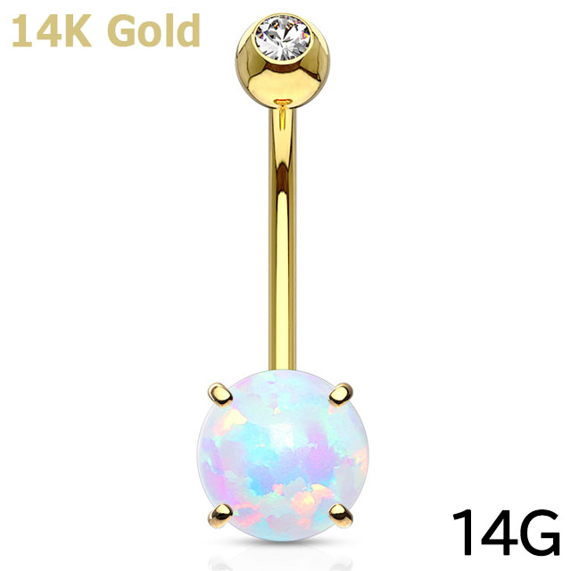 【本物 14金 イエローゴールド】14K 6mmオパールストーンバナナバーベル【 へそピアス ヘソピアス 】