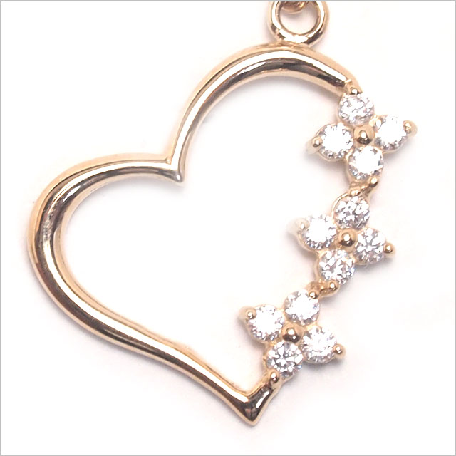 【本物 14金 イエローゴールド】14K トリプルCZ on フラワーハートバナナバーベル【 へそピアス ヘソピアス 】_2