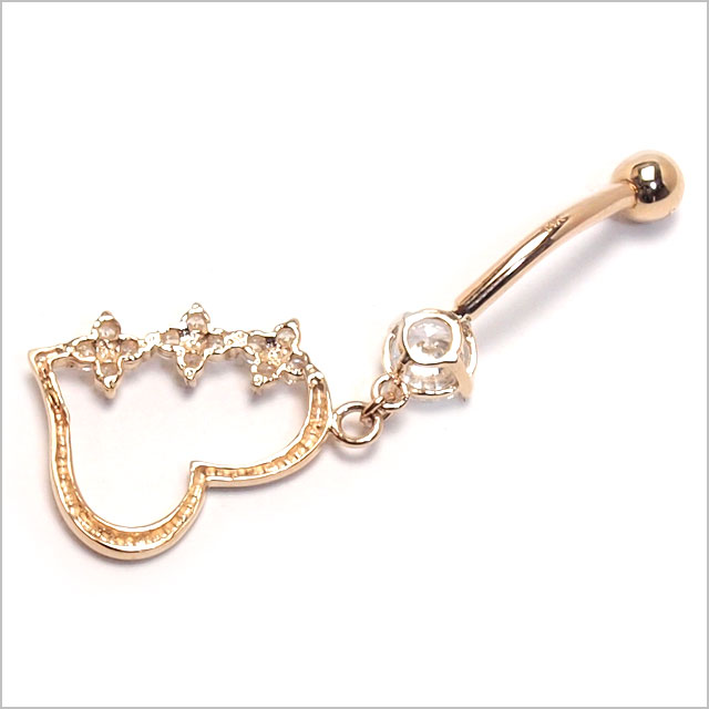 【本物 14金 イエローゴールド】14K トリプルCZ on フラワーハートバナナバーベル【 へそピアス ヘソピアス 】_4