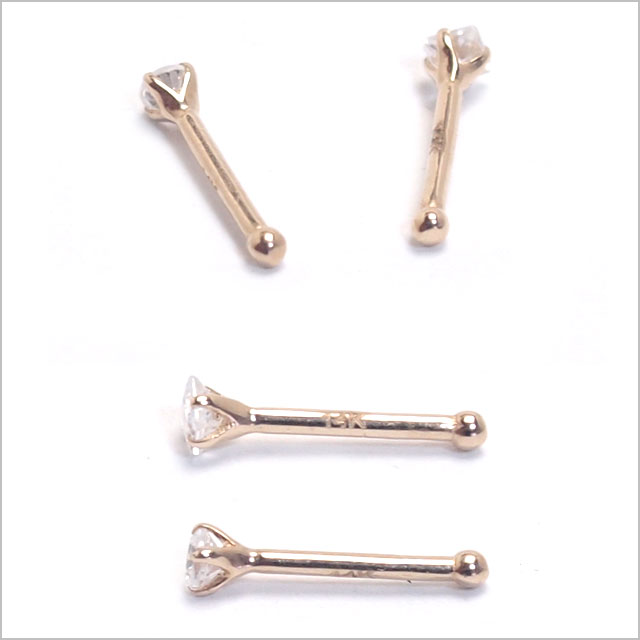 【本物 14金 イエローゴールド】14Kゴールドジュエルノーズピン20G 【ラウンド スクエア 鼻ピアス ノーズピアス 】_2