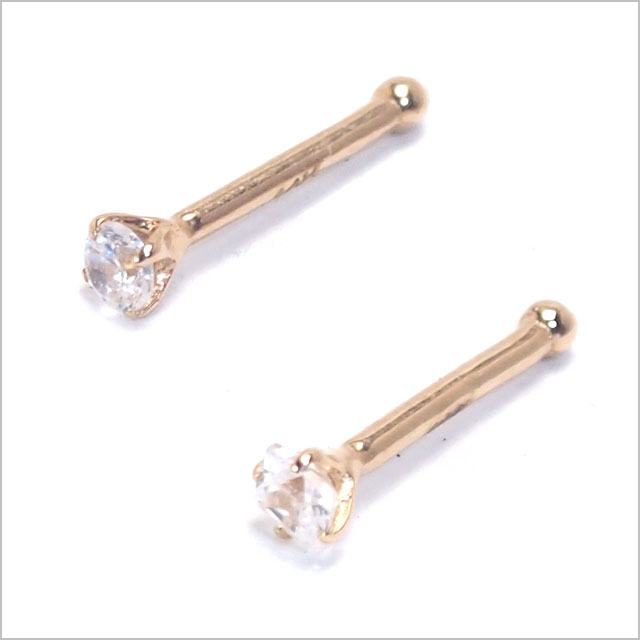 【本物 14金 イエローゴールド】14Kゴールドジュエルノーズピン20G 【ラウンド スクエア 鼻ピアス ノーズピアス 】_3