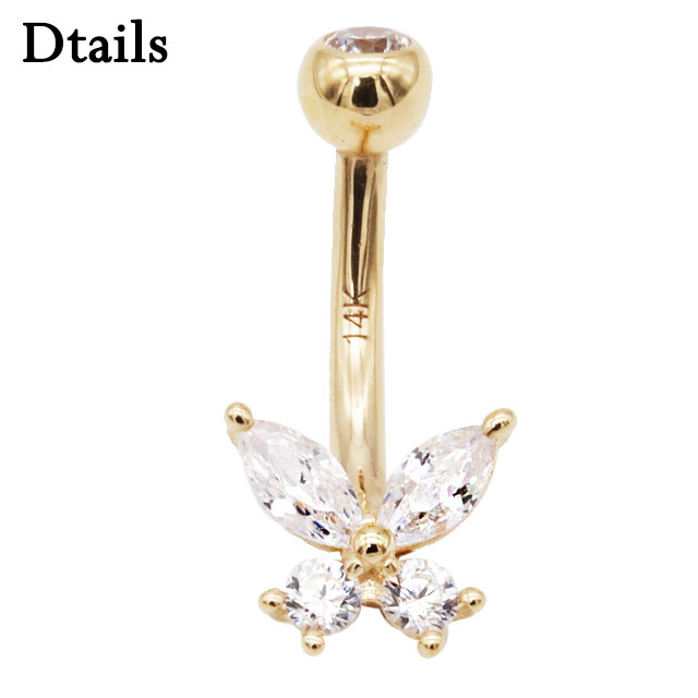 ヘソピアス 14G 14K ゴールド ミニ バタフライ 蝶々 ジュエル バナナバーベル ボディピアス へそピアス 耳ピアス ヘソピアス レディース メンズ ボディピアス_2