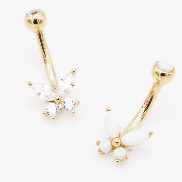 ヘソピアス 14G 14K ゴールド ミニ バタフライ 蝶々 ジュエル バナナバーベル ボディピアス へそピアス 耳ピアス ヘソピアス レディース メンズ ボディピアス_6
