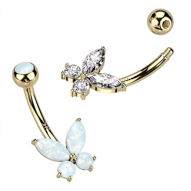 ヘソピアス 14G 14K ゴールド ミニ バタフライ 蝶々 ジュエル バナナバーベル ボディピアス へそピアス 耳ピアス ヘソピアス レディース メンズ ボディピアス_7