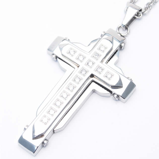 316Lステンレス ダブルレイヤー ジュエルクロスペンダント【 ペンダント 金アレ 対応 】の通販は