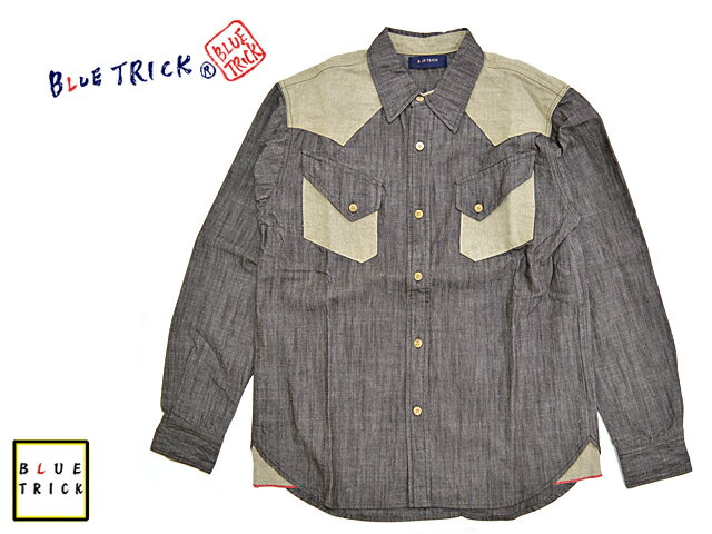 ウエスタン風切替ムラ糸長袖シャツ◆ブルートリック[sl]