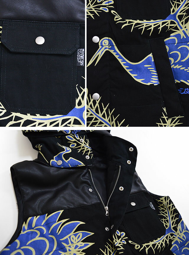 鶴松中綿ベスト 波乗達人 和柄 和風 波達 フード Bntの通販はau Pay マーケット 和柄専門店 サクラスタイル