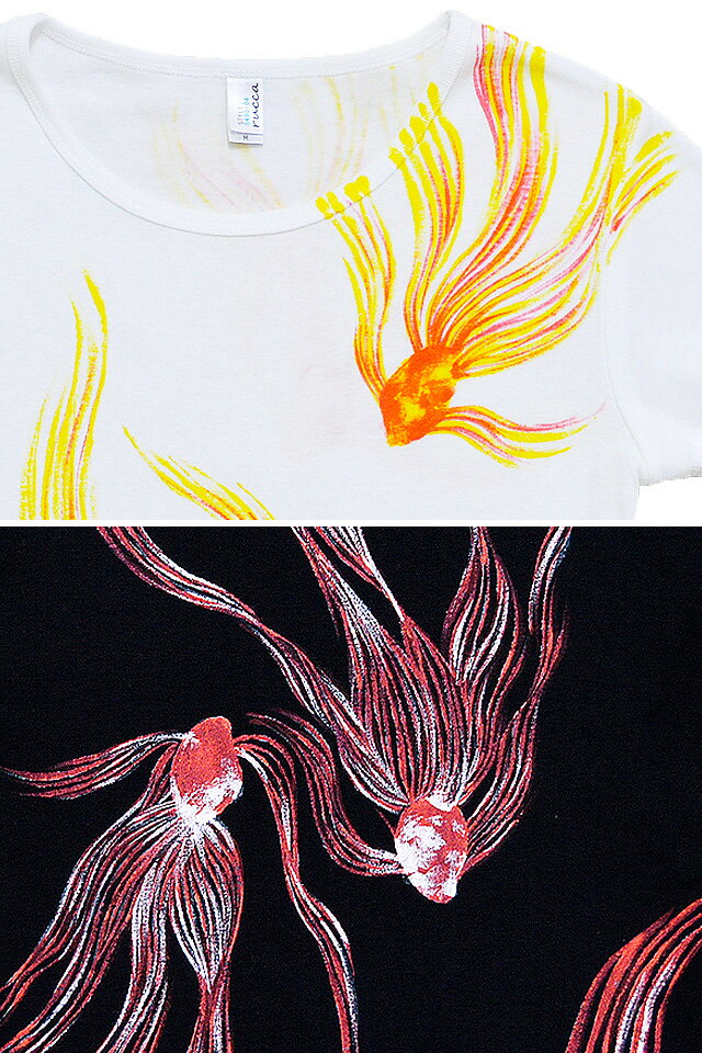 手描き半袖Tシャツ「金魚」◆手描きの羽水/レディースの通販は