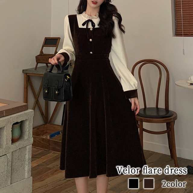 ワンピース レディース ベロアフレアワンピース 厚手 20代 白 50代 大人 アウトドア 黒 かわいい ロング Aライン ブランド しっかり 安いの通販は 5,151円
