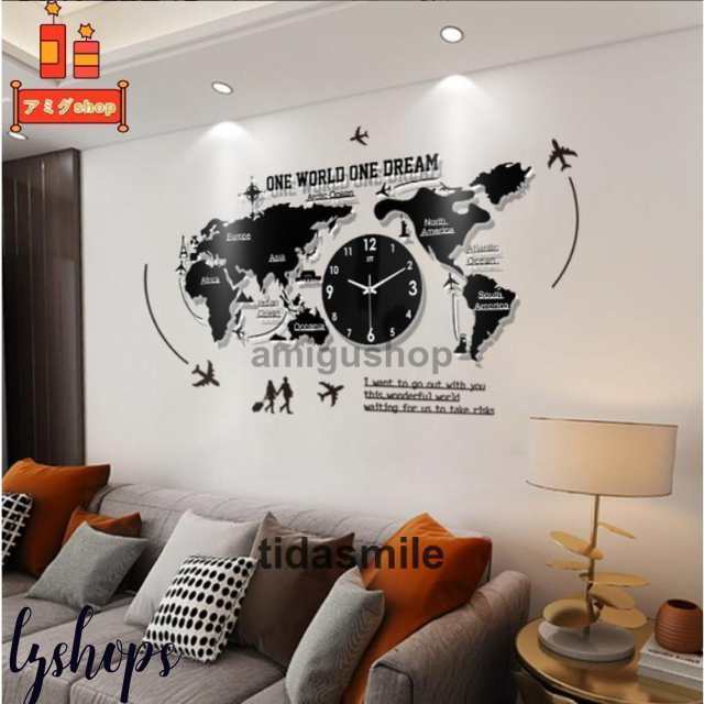 壁掛け時計 世界地図 壁時計 北欧世界時計 世界地図 プレゼント 寝室 リビング壁飾り 店舗 会社用時計 w27の通販は