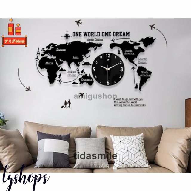 壁掛け時計 世界地図 壁時計 北欧世界時計 世界地図 プレゼント 寝室 リビング壁飾り 店舗 会社用時計 w27の通販は