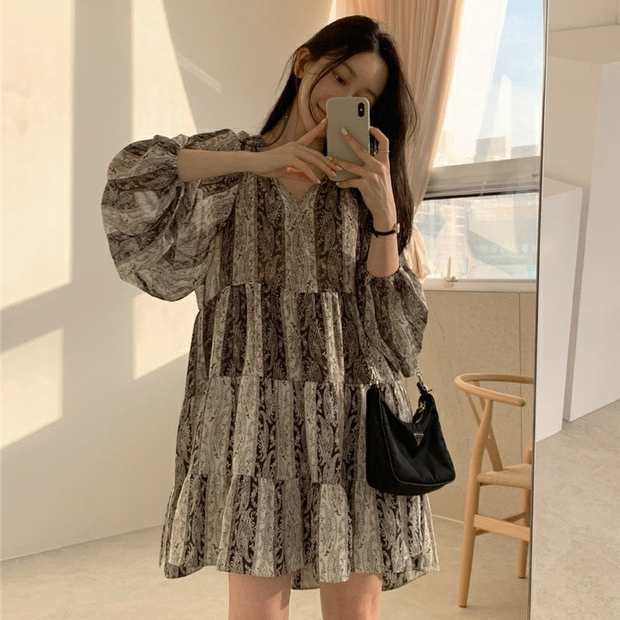 ワンピース レディース トップス ティアード パッチワーク キーネック スタンドカラー ペイズリー シャツワンピース 無地 膝上 ミドル丈の通販は